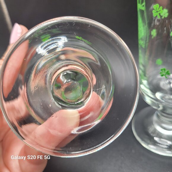 Libbey Vintage Irish Coffee Recipe Footed Clear with Green Shamrocks Glass Mugs - Picture 7 of 8